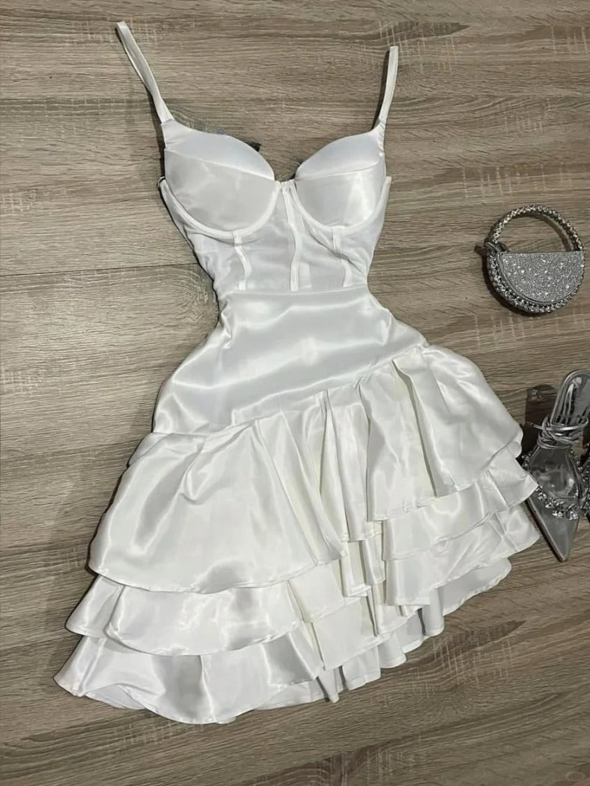 short white birthday dress A Line Simple White Off Shoulder Birthday Outfit Short Evening Dress Short Party Dress Homecoming Dress fg8046