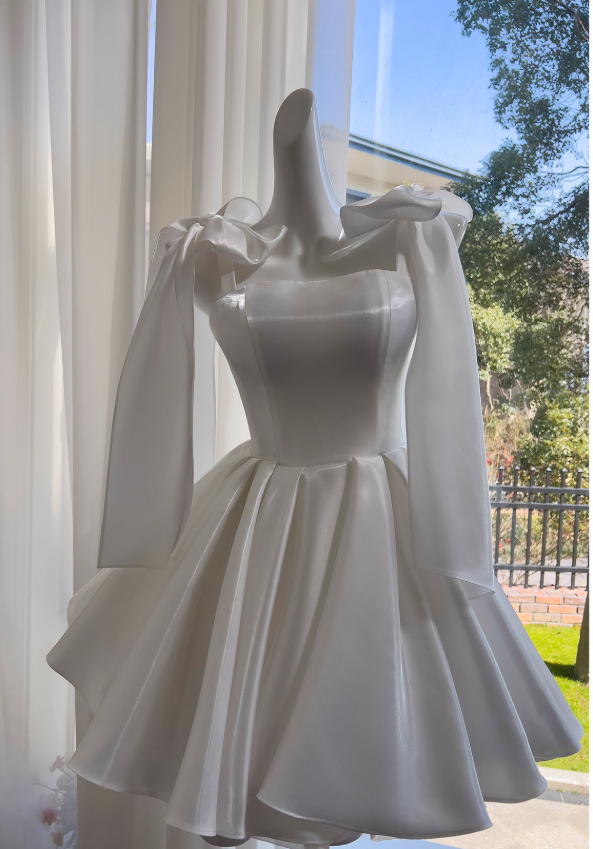 Fashion White Birthday Dress Strap Ball Gown Satin Party Dress Short Homecoming Dress ED03781