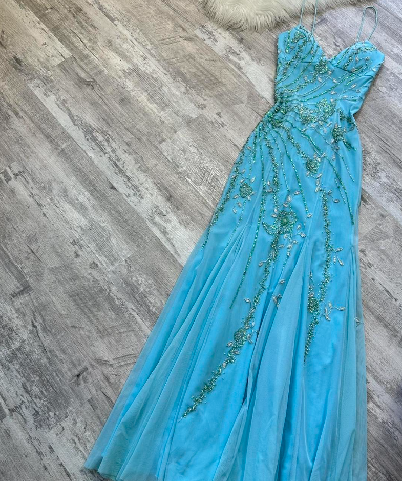 Vintage Blue Sheath Spaghetti Strap Long Prom Dress Beaded Chiffon Eve EvaFashionDress Vintage Blue Sheath Spaghetti Strap Long Prom Dress Beaded Chiffon Eve EvaFashionDress
