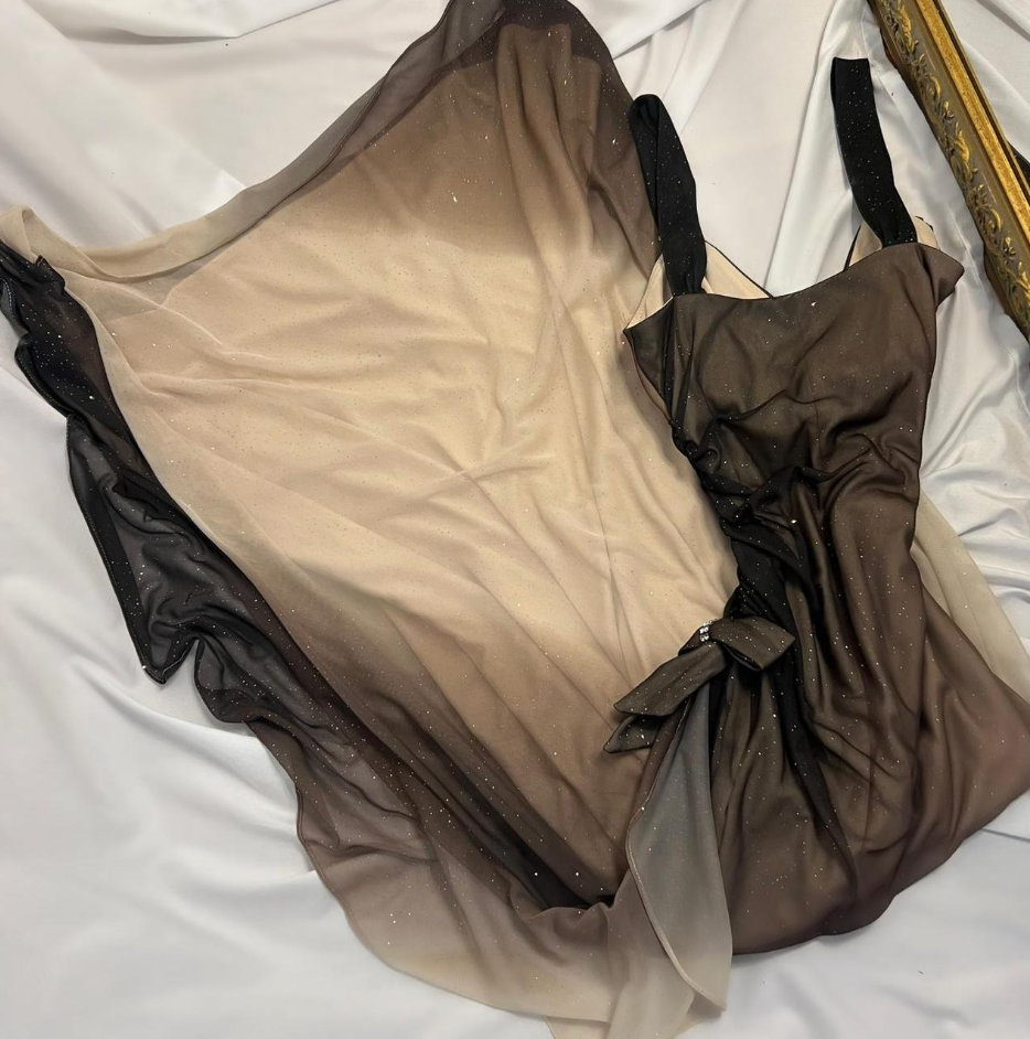 Gradient Brown Vintage Sheath Spaghetti Strap Long Evening Gown Gorgeous Sequin Chiffon Formal Dress Birthday Dress ED03796