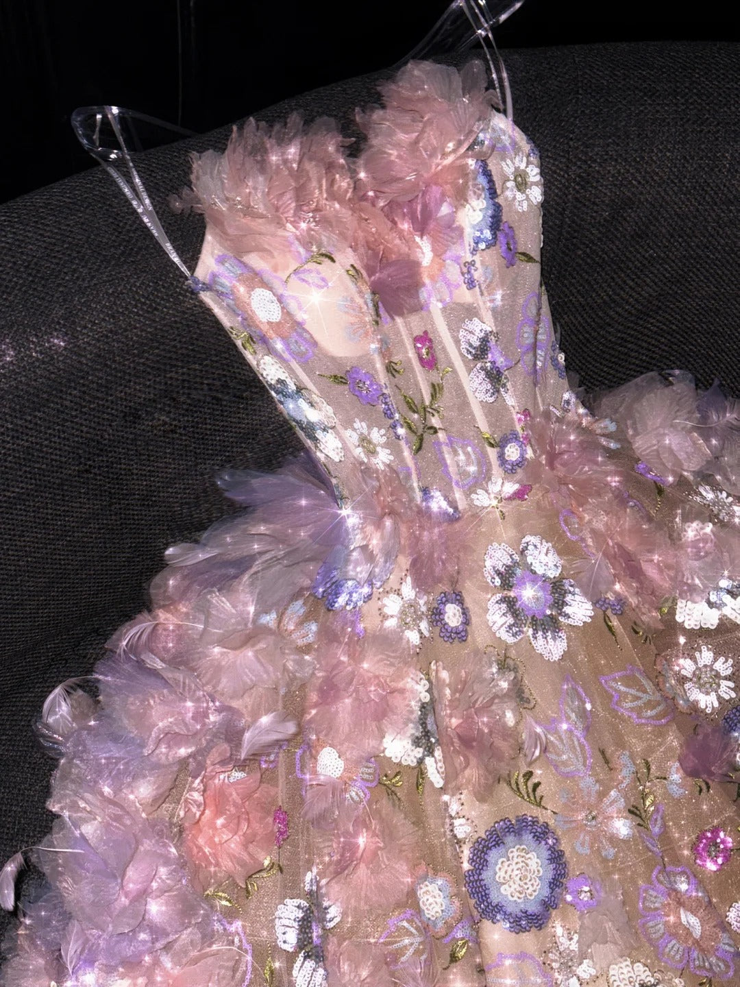 Fairytale Strapless Ball Gown Quinceanera Dress Tulle Sequin Pink Evening Dress Applique Sweet 16 Dress ED03819