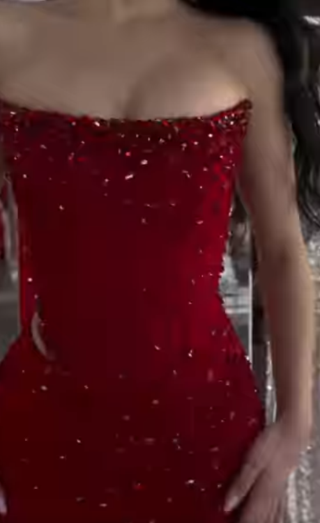 Elegant Strapless Sheath Silt Evening Dress Burgundy Modest Rhinestone Two-Piece Long Prom Dress ED03821