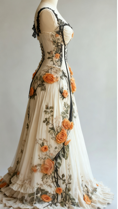 Gorgeous Spaghetti Straps Ball Gown Lace Applique Evening Dress Sweet Chiffon Prom Dress ED03845