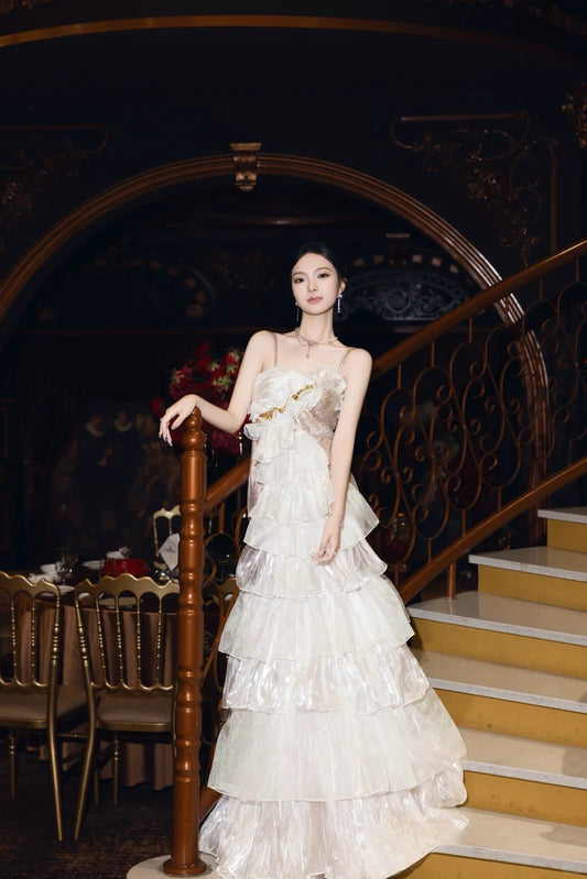 Vintage Mermaid Spaghetti Strap Long Prom Dresses Elegant Tulle Beaded Birthday Evening Dress ED03896