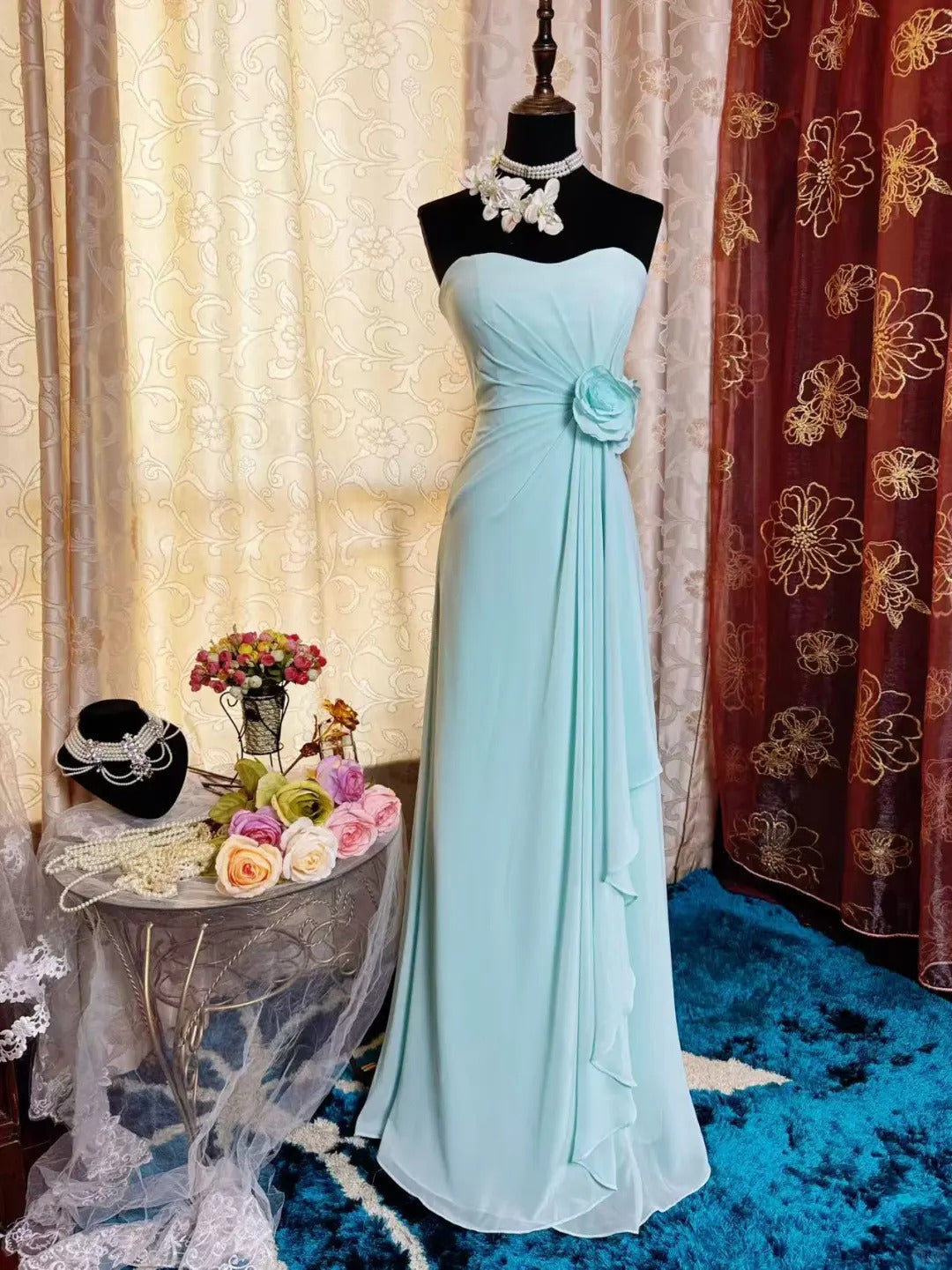 Elegant Tiffany Blue Sheath Long Prom Dress Chiffon Vintage Evening Go EvaFashionDress Elegant Tiffany Blue Sheath Long Prom Dress Chiffon Vintage Evening Go EvaFashionDress