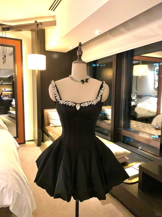 Stunning Straps Ball Gown Short Hoco Dresses Satin Rinestones Birthday Dress Cute Party Formal Dress  ED03907