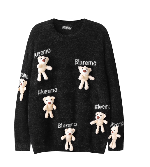Niedlicher Pullover aus Nerzimitat mit 3D-Bärenanhänger und Puppe ED0392