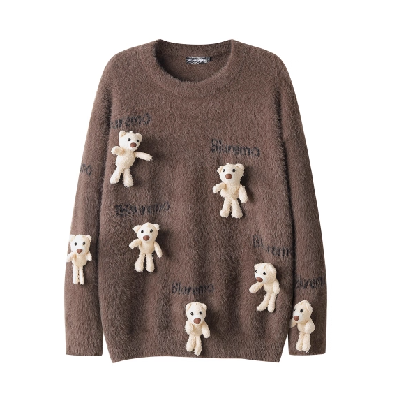 Niedlicher Pullover aus Nerzimitat mit 3D-Bärenanhänger und Puppe ED0392