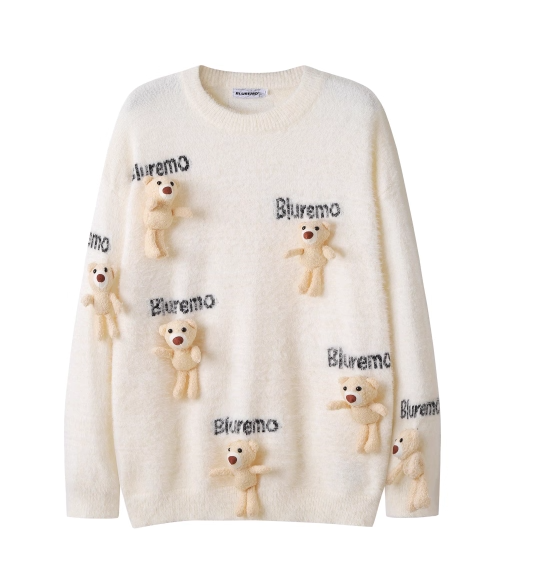 Niedlicher Pullover aus Nerzimitat mit 3D-Bärenanhänger und Puppe ED0392