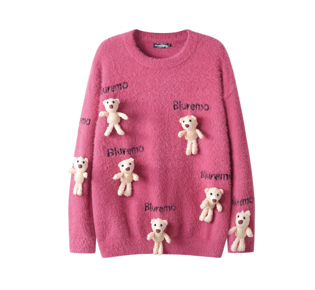 Niedlicher Pullover aus Nerzimitat mit 3D-Bärenanhänger und Puppe ED0392