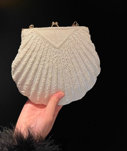 Zartrosa kleine quadratische Tasche gestrickte Kettentasche ED01434