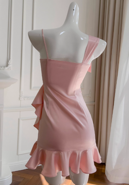Cute Pink Sheath Satin Short Homecoming Dresses Birthday Party Dress ED03991