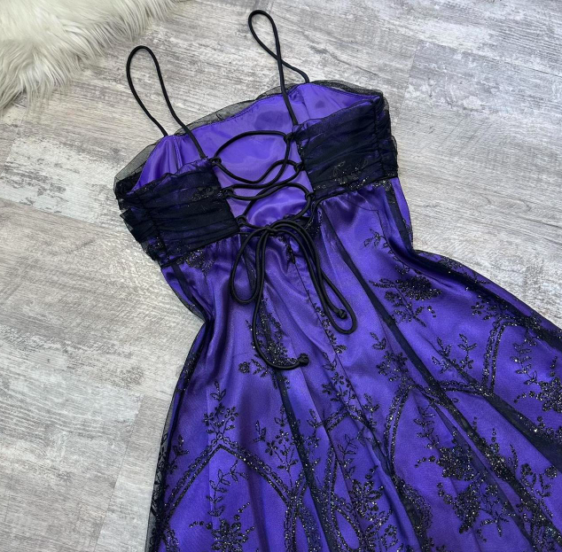 Vintage A-Line Spaghetti Strap Tulle Short Prom Dress Purple Satin Homecoming Dresses ED03994