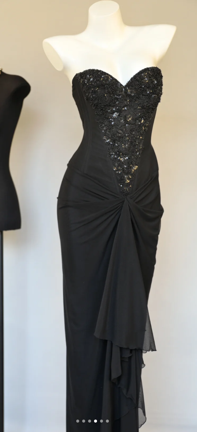 Sexy Strapless Bodycon Long Prom Dresses Chiffon Beaded Guest Dresses, Black Formal Dresses ED04023