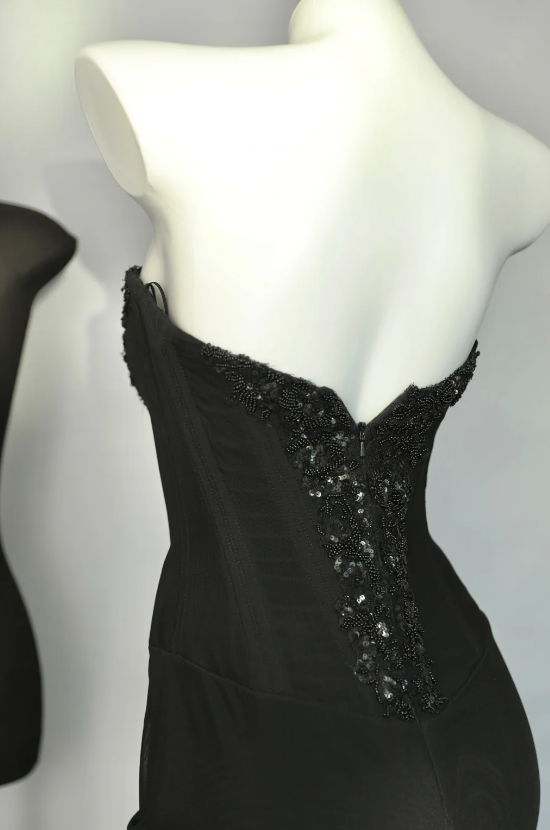 Sexy Strapless Bodycon Long Prom Dresses Chiffon Beaded Guest Dresses, Black Formal Dresses ED04023