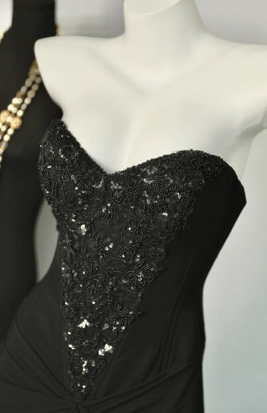 Sexy Strapless Bodycon Long Prom Dresses Chiffon Beaded Guest Dresses, Black Formal Dresses ED04023