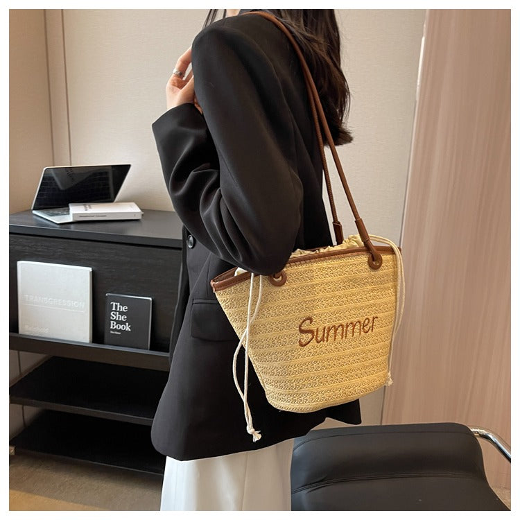 Versatile beach style straw shoulder bag ED0404