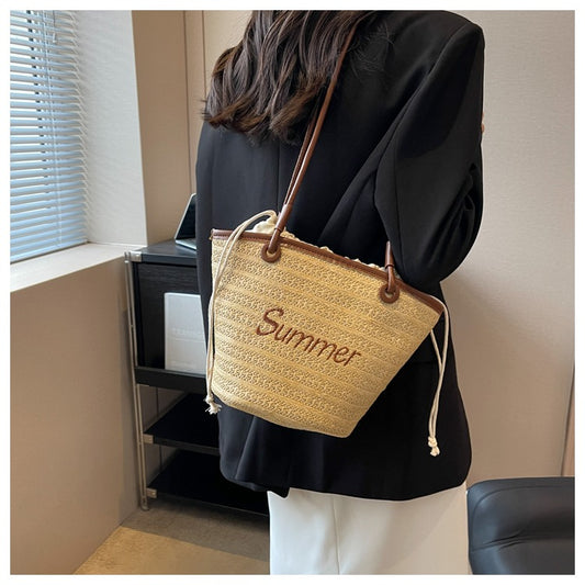 Versatile beach style straw shoulder bag ED0404