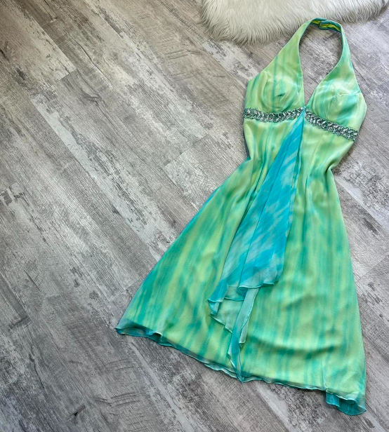 Vintage Gorgeous Sheath Halter Homecoming Dresses, Short Green Chiffon Prom Dress ED04053