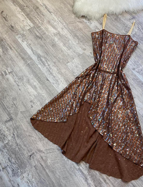 Vintage Y2K A-Line Spaghetti Strap Chiffon Homecoming Dresses, Short Chocolate Beaded Prom Dresses ED04055