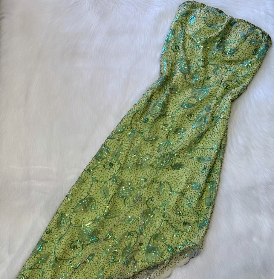 Vintage Strapless Sheath Chiffon Beaded Homecoming Dresses, Short Green Y2K Prom Dresses ED04057