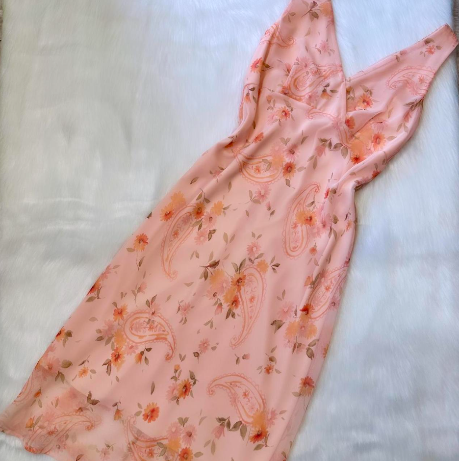 Vintage V-neck Sheath Floral Chiffon Homecoming Dresses, Short Peach Prom Dresses ED04058