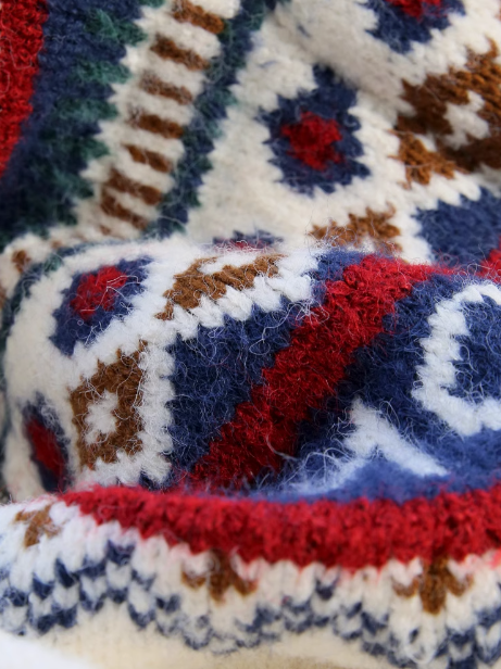 Fair Isle Rollkragenpullover, verdickter Vintage Preppy Reißverschluss, lange Ärmel, Strickjacke ED0409