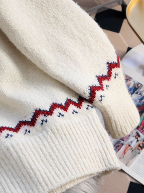 Fair Isle Rollkragenpullover, verdickter Vintage Preppy Reißverschluss, lange Ärmel, Strickjacke ED0409
