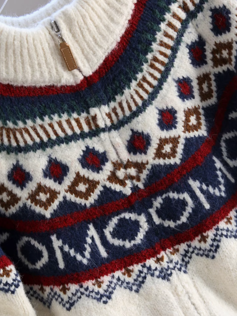 Fair Isle Rollkragenpullover, verdickter Vintage Preppy Reißverschluss, lange Ärmel, Strickjacke ED0409