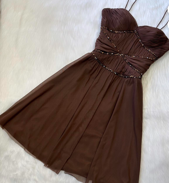 Vintage Chocolate A-Line Short Birthday Party Dress Spaghetti Strap Ho EvaFashionDress Vintage Chocolate A-Line Short Birthday Party Dress Spaghetti Strap Ho EvaFashionDress