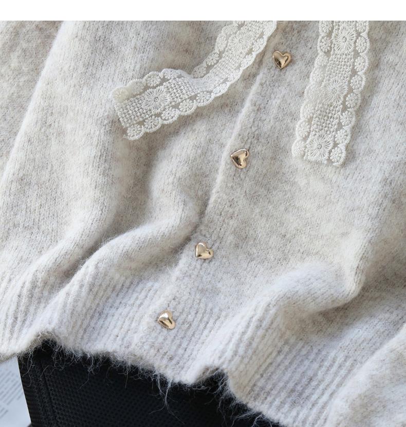Sanfte Spitze Schnürung verdickte weiche Strickjacke ED0410