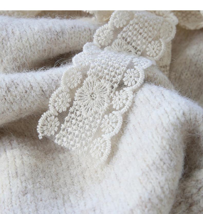 Sanfte Spitze Schnürung verdickte weiche Strickjacke ED0410