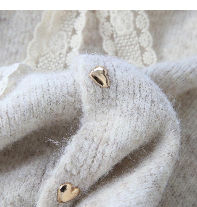 Sanfte Spitze Schnürung verdickte weiche Strickjacke ED0410