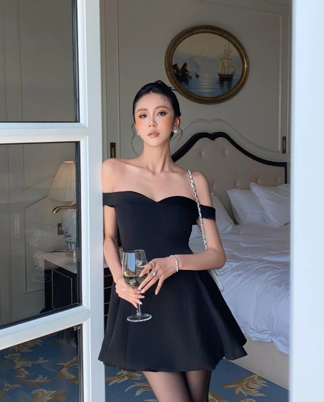 Sexy A-Line Homecoming Dresses, Satin Black Birthday Dresses, Off-the-shoulder Short Prom Dresses ED04175
