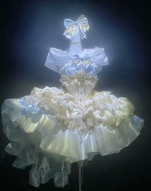 Cute Off-the-shoulder Tulle Ball Gown Lace Short Birthday Dress Yellow Lolita Dress ED04178