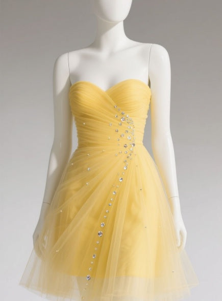 Gorgeous A-line Short Prom Dresses, Sweetheart Formal Dresses, Yellow Homecoming Dresses ED04181