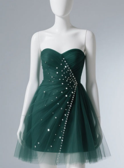 Gorgeous A-line Short Prom Dresses, Sweetheart Diamond Formal Dresses, Forest Green Homecoming Dresses ED04182