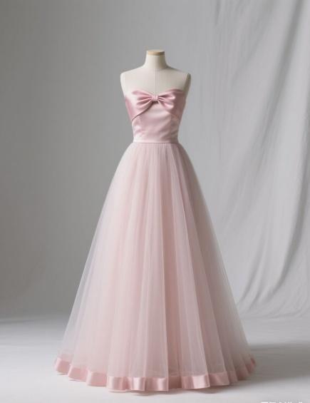 Cute Strapless A-Line Satin Tulle Long Prom Dresses, Pink Sweet 16 Dresses ED04189