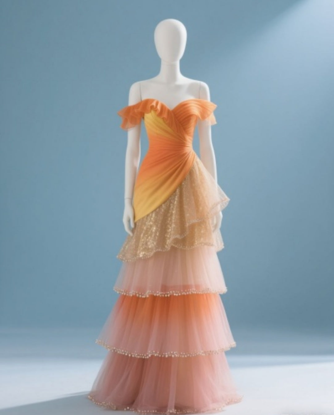 Gorgeous Off-the-shoulder Ball Gown Tulle Long Prom Dresses, Orange Quinceanera Dresses ED04191