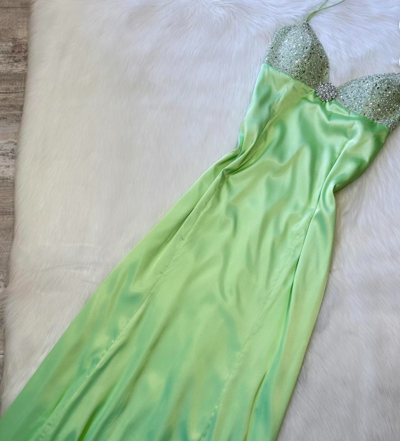 Vintage Spaghetti Strap Sheath Beaded Long Prom Dresses, Green Formal Evening Dresses ED04198