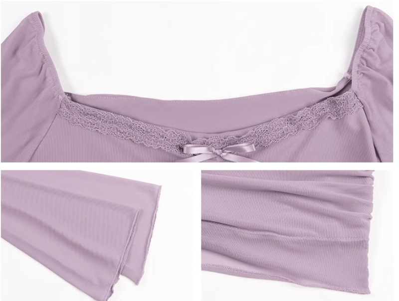 Lila sexy hot girl stil mesh langen ärmeln U-ausschnitt off-schulter hüfte rock ED0419