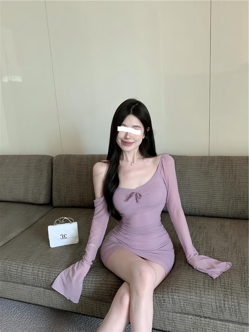 Lila sexy hot girl stil mesh langen ärmeln U-ausschnitt off-schulter hüfte rock ED0419