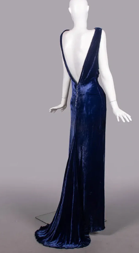 Vintage Sheath Velvet Long Prom Dresses, Navy Blue Backless Formal Evening Dresses ED04210