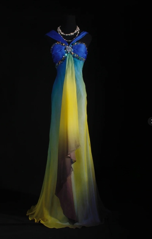 Vintage V-neck Sheath Tulle Long Prom Dresses Yellow /Blue Formal Evening Dresses ED04214