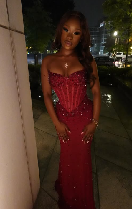 Elegant Strapless Sheath Tulle Beaded Long Prom Dresses, Burgundy Formal Evening Dresses ED04217