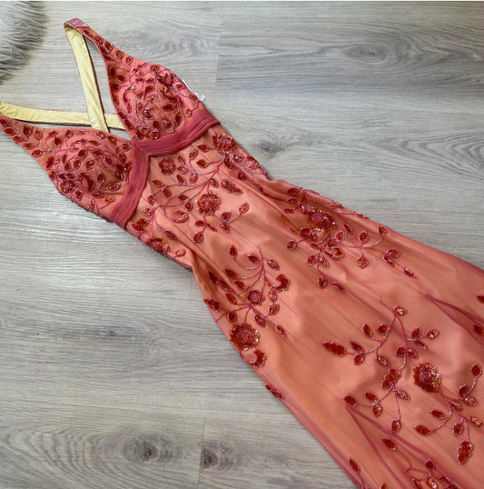 Vintage V-neck Sheath Chiffon Beaded Long Prom Dresses, Red Formal Evening Dresses ED04220