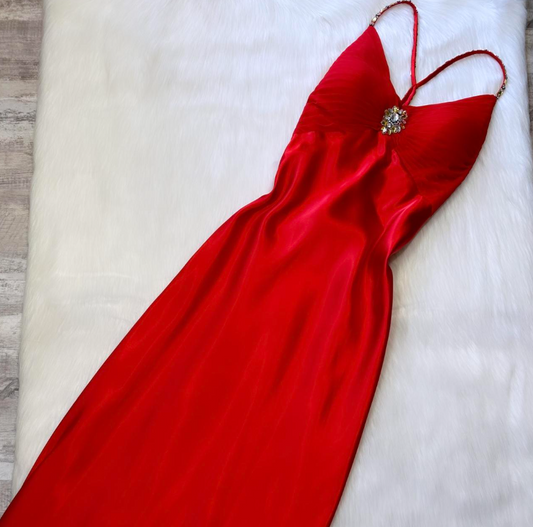 Glam V-neck Sheath Satin Wedding Guest Dresses Red Formal Evening Dresses ED04226