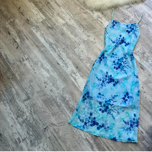 Vintage Spaghetti Strap Sheath Floral Chiffon Short Prom Dresses, Blue Homecoming Dresses  ED04233