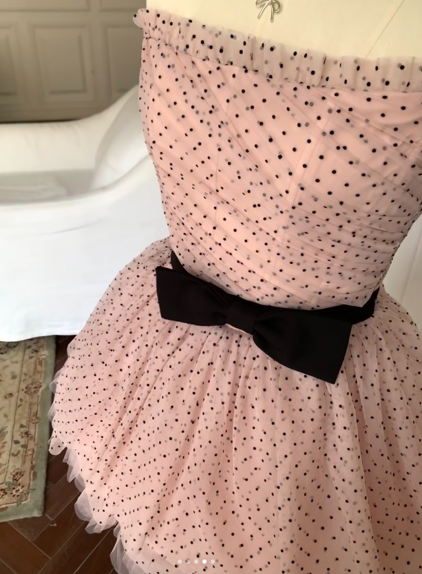 Cute Strapless Ball Gown Tulle Polka Dot Short Prom Dresses Pink Homecoming Dresses ED04242