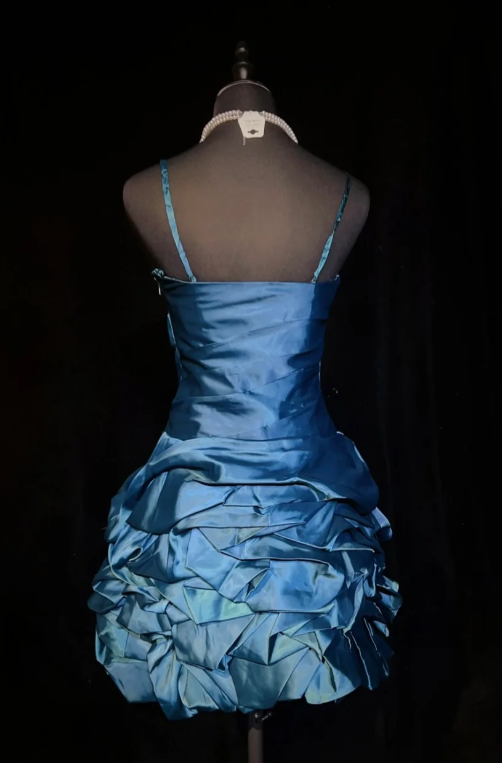 Elegant Spaghetti Strap Bodycon Satin Short Prom Dresses Blue Homecoming Dresses ED04246